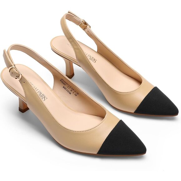 Dream Pairs Women Nude Black Faux Suede Pointed Toe Slingback Low Kitten Heels - Picture 4 of 7